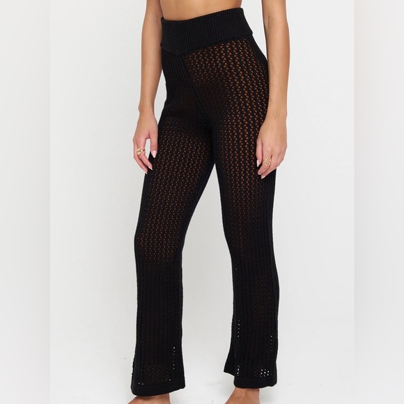 Spiritual Gangster Pants - NWT Spiritual Gangster Black Camilla Crochet Wide Leg Pant Sz Large /Retail $138